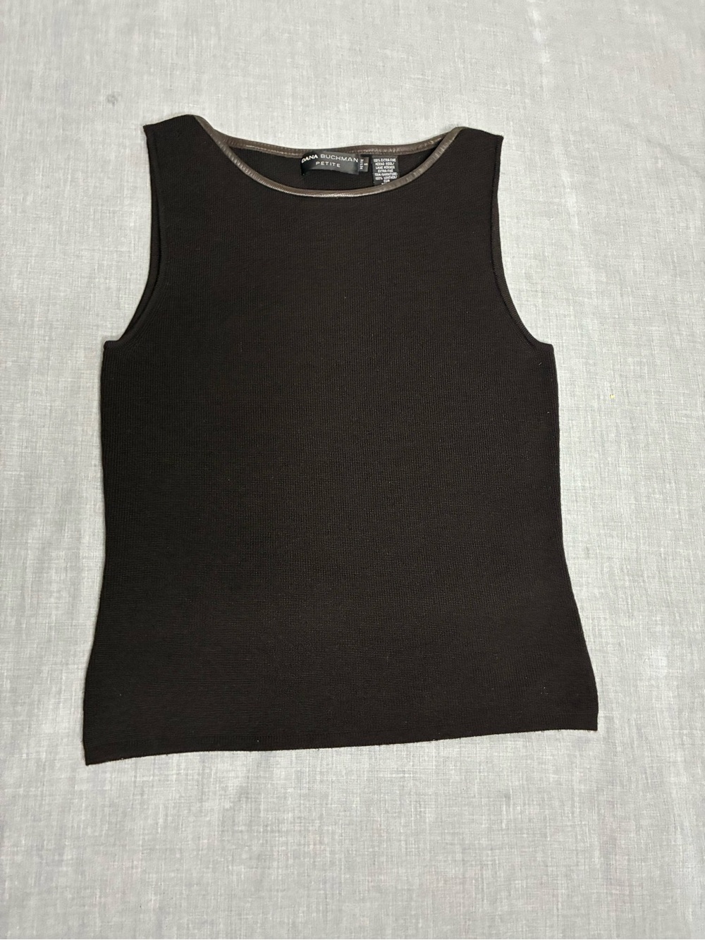 Dana Buchman Ribbed Tank Top With Leather Trim Petite Small